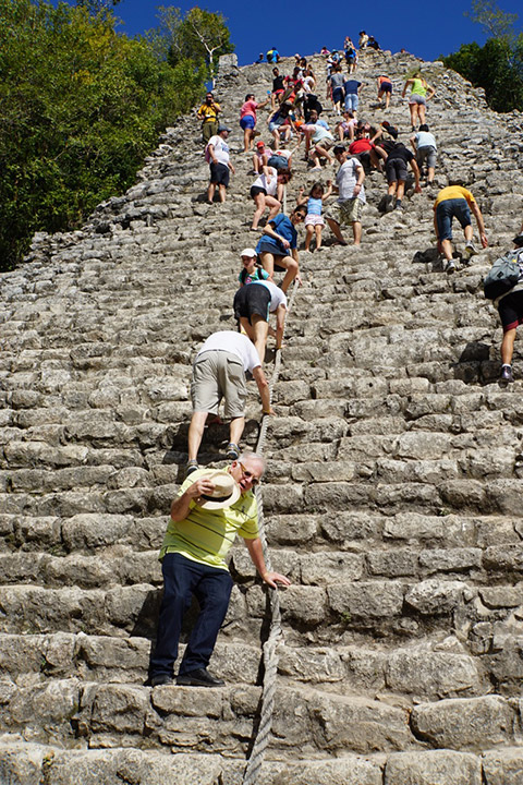 Climbing Coba Pyramid